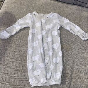Carters Newborn Sleep gown button down gray and white sheep